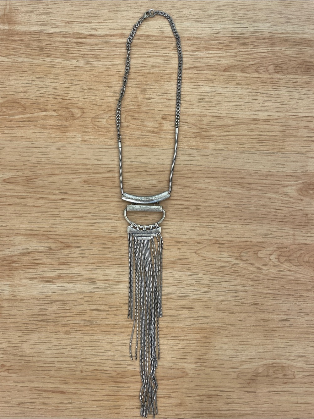 Anthropologie Silver-Tone Fringe Pendant Necklace